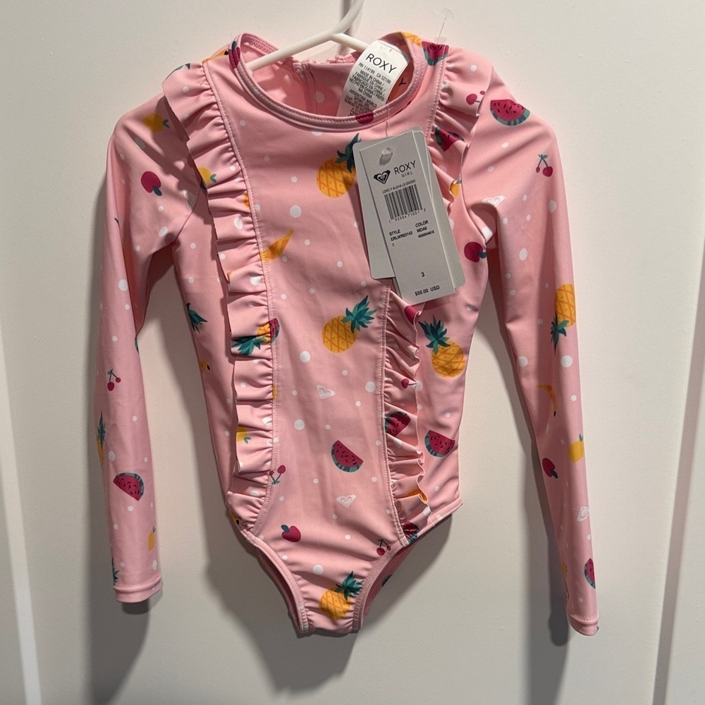 Roxy Pink Tropical Print Rashguard Swimsuit NWT